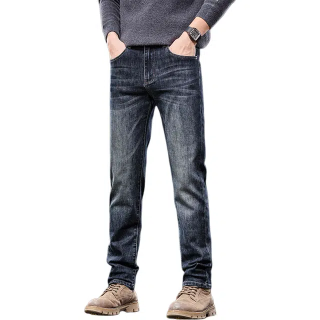 瑞梵帝斯 秋季潮牌轻奢复古搭小众水洗高腰美式高街层次感弹力百搭长裤时尚做旧休闲直筒裤子潮流修身显瘦牛仔裤 男款