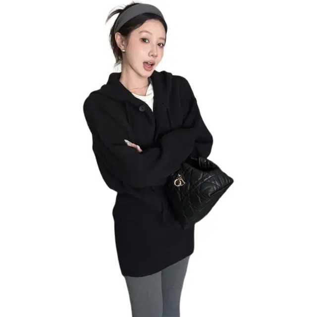 轻迎 慵懒风连帽长袖套头毛衣穿搭针织半身裙两件套休闲套装 女款