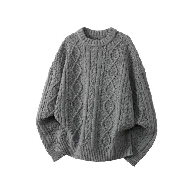 左岸 青少年港风潮牌休闲时尚宽松提花肌理高级感春秋圆领上衣保暖秋冬内搭打底衫毛衣 男款