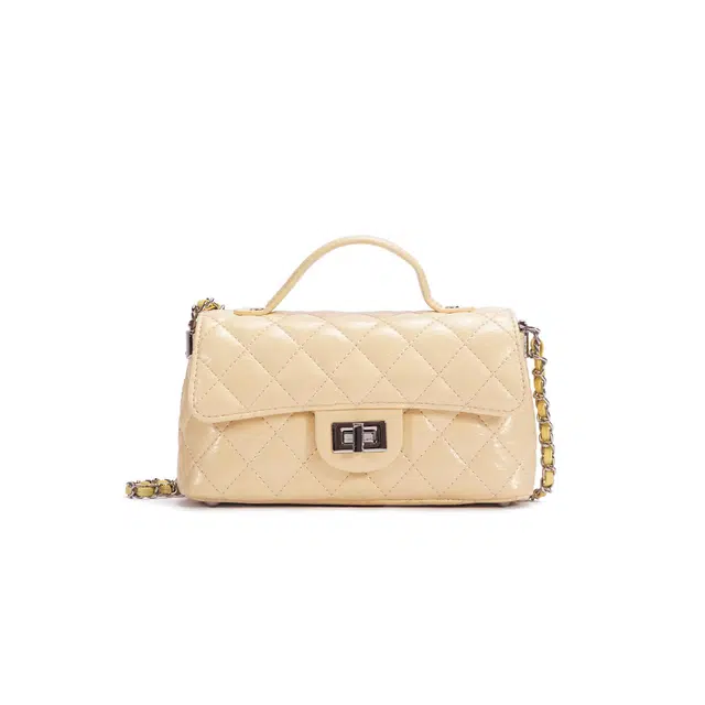 都宝路 时尚纯色菱格质感日常通勤小香风百搭 合成革 手提包 常规 女款 柠檬黄