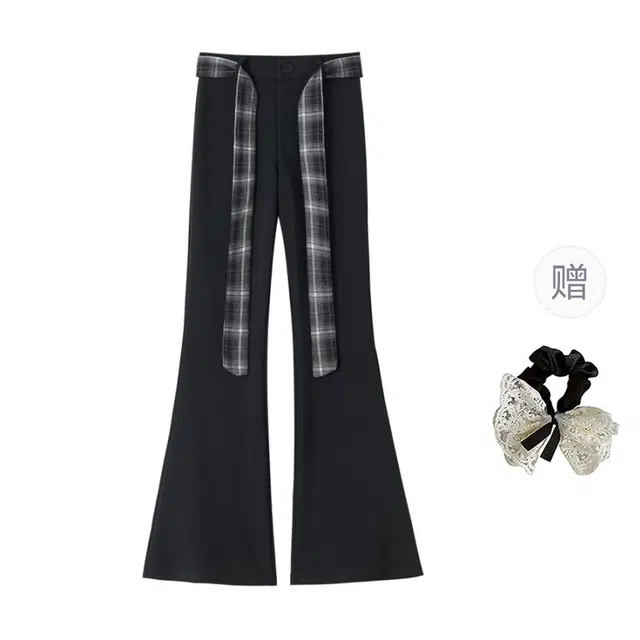 涂诗菲 韩版时尚纯色高级感显瘦气质通勤舒适慵懒风垂感西装格子系带休闲裤 女款