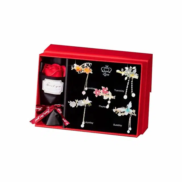 妖娆猫 古典优雅轻奢高级感蝴蝶侧边一字夹刘海碎发复古头饰五件套#好运 合金 发夹 女款