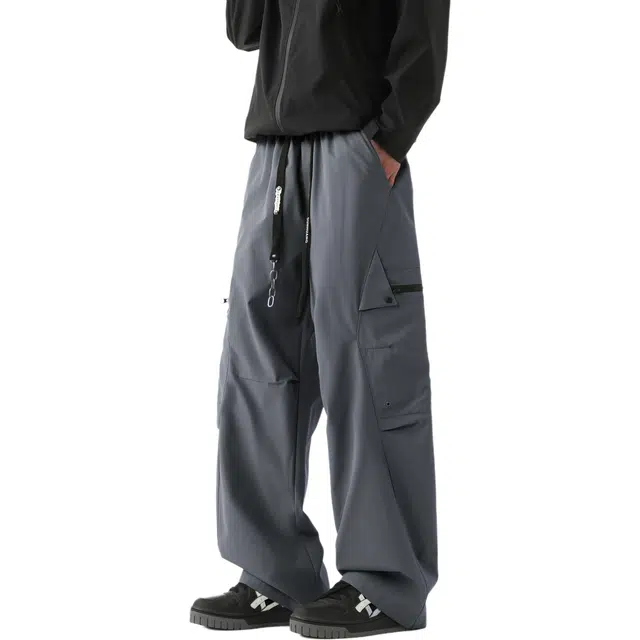 敦煌博物馆 敦煌博物馆 美式复古直筒阔腿多口袋伞兵机能防风显高显瘦工装长裤户外徒步骑行拉链松紧腰绳多功能百搭潮流休闲裤 男女同款