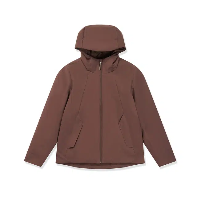 鸿星尔克 综训系列 三防纯色简约解构时尚通勤出游舒适百搭侧边口袋连帽羽绒服 女款 冷茶棕