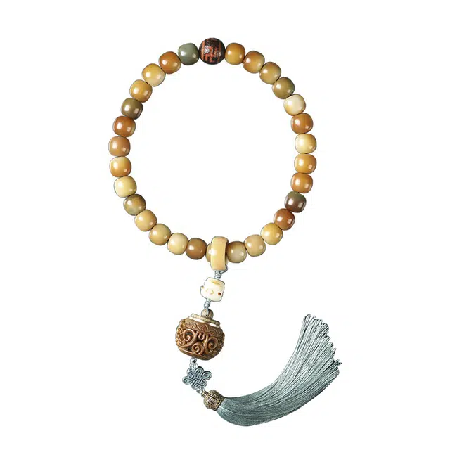 聆听花开 原生态复古新中式手持佛珠炭烧招财猫文玩盘玩香囊国潮古风精致优雅文艺精致气质礼盒装#好运 菩提根 手串 男女同款情侣款