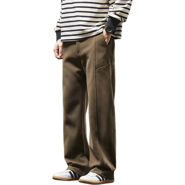 潮人榜 美式复古重磅拼接卫裤男款秋冬宽松直筒阔腿弹力运动工装长裤休闲裤 男女同款