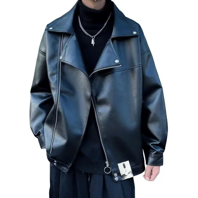 【纯色潮流旧斜拉链机车皮衣】布客行 酷飒不羁狂野硬朗羁摇滚叛逆霸气简约工装防风防水痞帅风美拉德色系宽松百搭复古款  夹克 男女同款