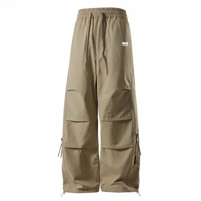 海底小纵队 户外运动百搭美式高街机能风褶皱宽松时尚单品简约字母潮牌印花直筒工装伞兵裤抽绳可束脚通勤透气学院风休闲裤 男女同款