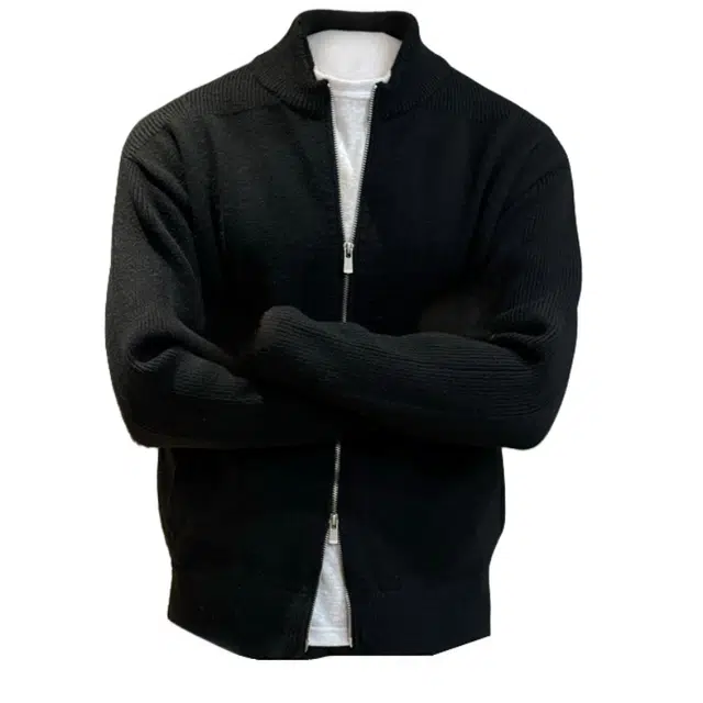 半空山 纯色简约轻奢复古老钱双拉链设计合身百搭显瘦潮流软糯舒适亲肤透气开衫针织衫 男女同款