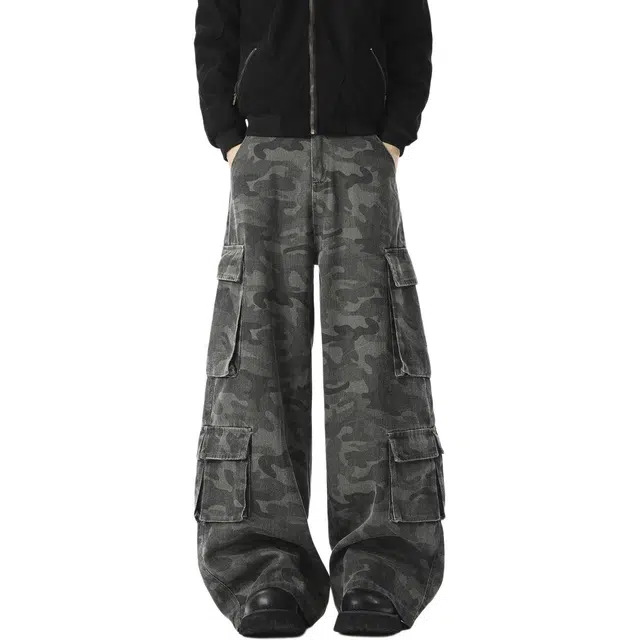 佐菲利 美式迷彩长裤高街潮牌裤子复古宽松百搭运动裤工装裤 男女同款