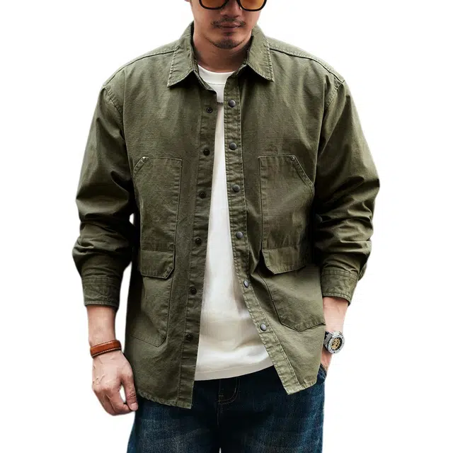 格蓝鹿 潮流时尚复古设计感高街个性帅气休闲日常出行穿搭工装长袖衬衫 男女同款