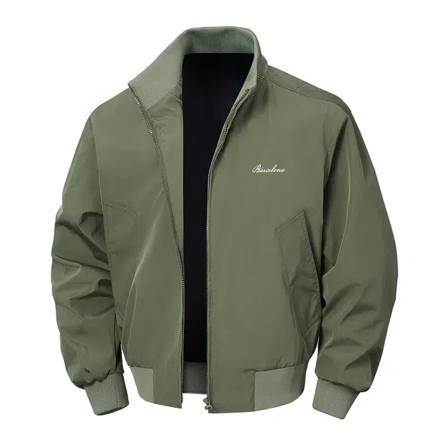 巴塞罗那足球俱乐部 秋季外套美式高街复古简约基础款纯早秋色字母男款印花潮流宽松百搭翻领重磅显瘦上衣休闲夹克 男女同款