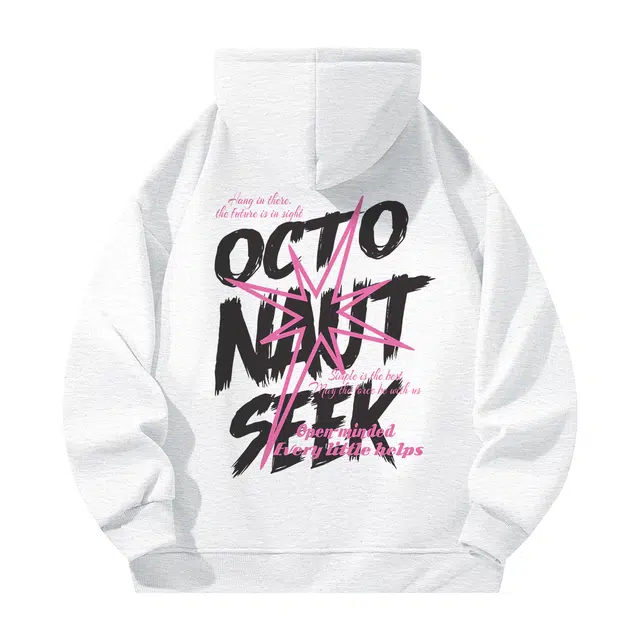 海底小纵队  美式高街复古手绘后背星星字母印花百搭宽松保暖加绒加厚国潮简约舒适手绘纯色学生休闲重磅落肩打底长袖连帽卫衣 男女同款