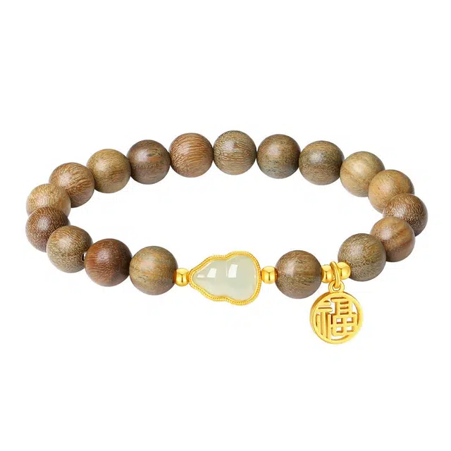 老福黄金 招财葫芦福牌串珠新中式国风温润大气优雅气质福禄吉祥国潮古韵福气满满#好运 绿檀 木作手串 女款