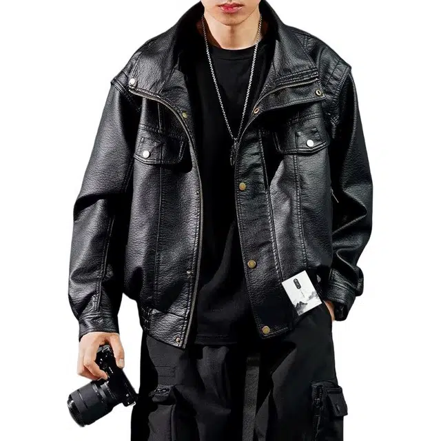  【美式宽松廓形美拉德色系皮衣】布客行 酷飒不羁狂野硬朗摇滚飞行叛逆霸气翻领设计英伦学院感秋冬百搭休闲外套夹克 男女同款