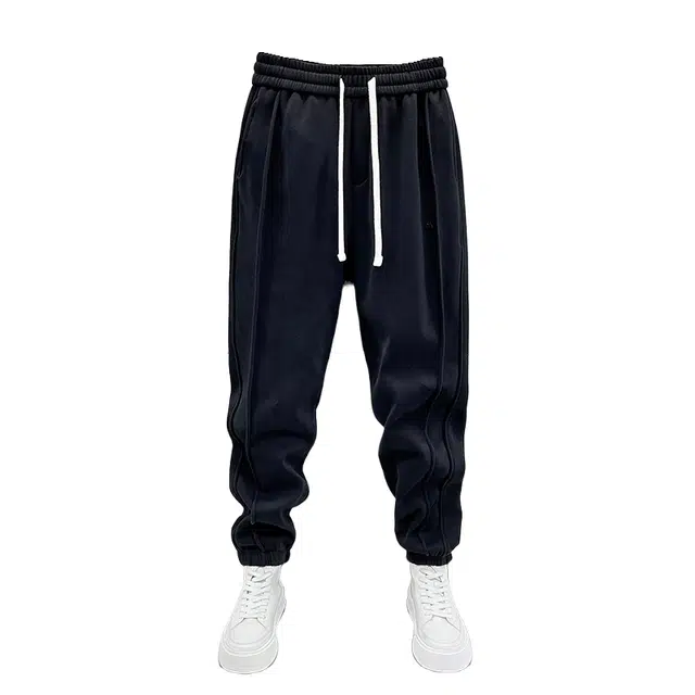 半空山 纯色简约松紧腰立体线条设计锤形显高显瘦垂感百搭潮流宽松弹力舒适高质感束脚休闲裤 男女同款