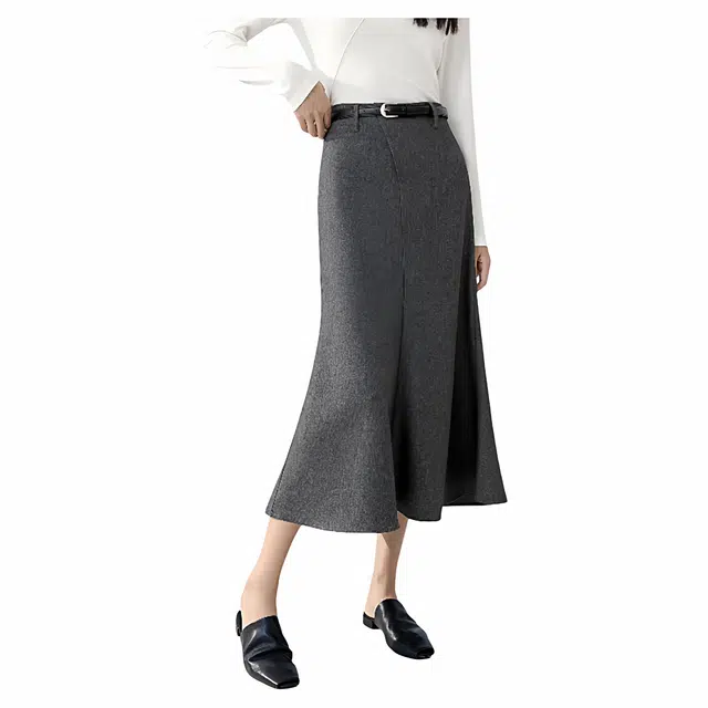 佐塞斯 高端品质轻奢莱赛尔羊毛鱼尾裙女复古时髦显瘦大摆半身裙休闲长裙 女款