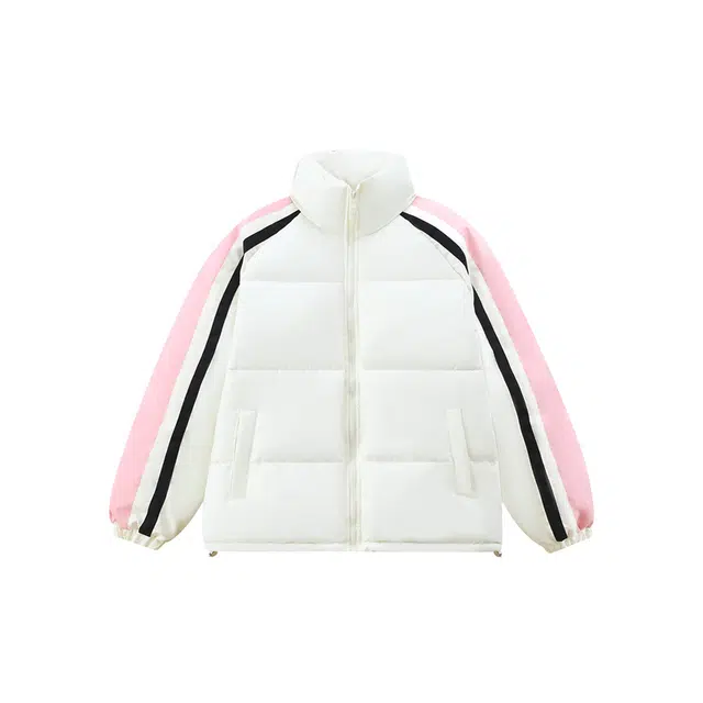 荟萃阁 复古立领侧边条纹撞色保暖休闲棉服 女款