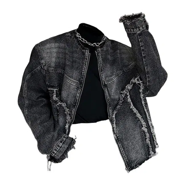 木林森 美式高街重磅复古做旧结构设计感潮牌小众水洗重工毛边夹克男痞帅宽松牛仔外套 男女同款