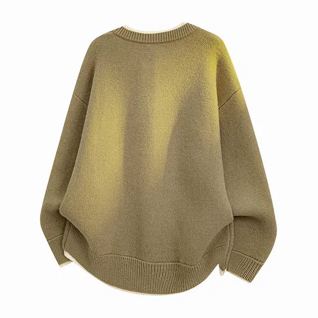 欧迪芬 美式复古慵懒风假两件纽扣开衫毛衫简约设计高街风格百搭时尚亲肤柔软舒适闺蜜装无性别情侣款日系韩系圆领长袖毛衣 男女同款