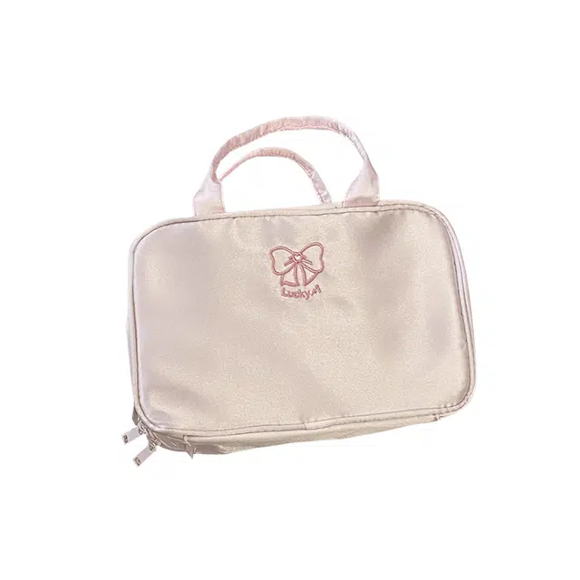 心水好物国潮新风三层便携式手提化妆包格纹牛仔大容量旅行化妆包洗漱包