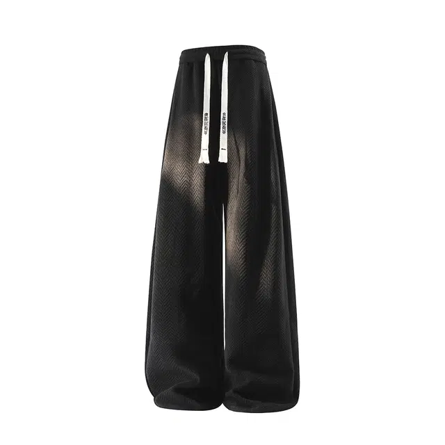 梓润格 学院风酷飒帅气氛围感高级设计时尚潮流简约百搭户外运动个性秋直筒舒适青春炸街高街纯色肌理感雪尼尔人字纹宽松休闲裤 男女同款