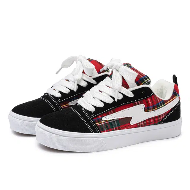 华耐 复古潮流时尚棋盘格闪电设计 学院风休闲百搭情侣鞋 轻便舒适透气 防滑耐磨 低帮 板鞋 男女同款