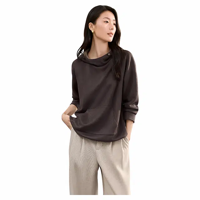 佐塞斯 高端品质轻奢时髦麂皮连帽休闲秋冬季内搭高级感上衣卫衣 女款