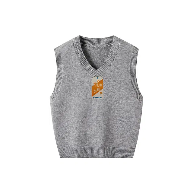 北欧攻略 韩系少年感套头休闲宽松无袖复古针织衫 男女同款