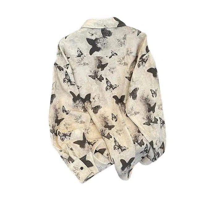 木林森 美式流苏蝴蝶设计感翻领高街时尚潮流百搭宽松简约休闲长袖衬衫 男女同款