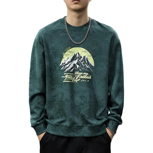 前进牛 秋冬美式复古经典潮流重磅扎染极简风水洗男士潮牌印花长袖宽松休闲户外百搭卫衣 男款