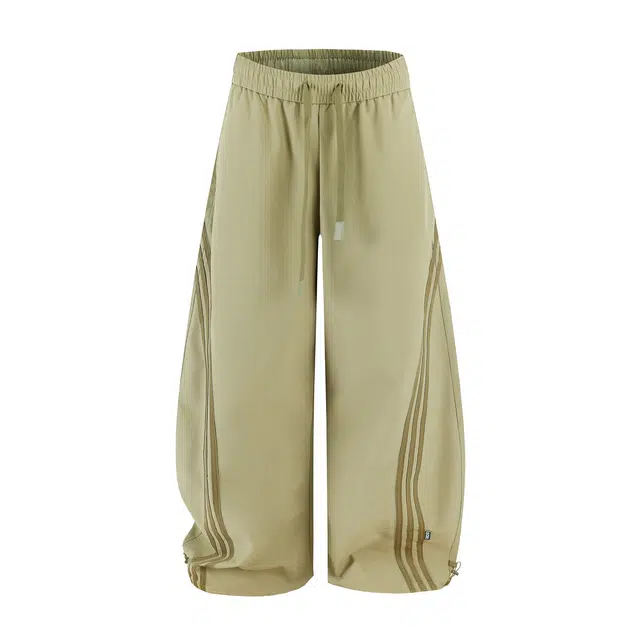 港仔文艺男 美式复古撞色拼接织带条纹经典三条杠字母小标可调节下摆抽绳户外运动直筒裤简约百搭潮流宽松阔腿休闲裤 男女同款