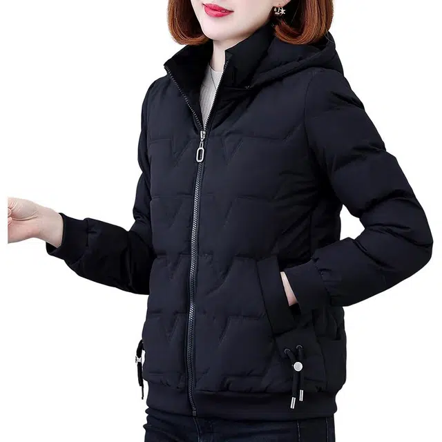 缪斯的诱惑 时尚秋冬经典优雅气质洋气减龄纯色防风防寒保暖棉袄运动休闲拉链开衫外套棉衣加绒加厚御寒轻薄百搭立领连帽面包棉服 女款