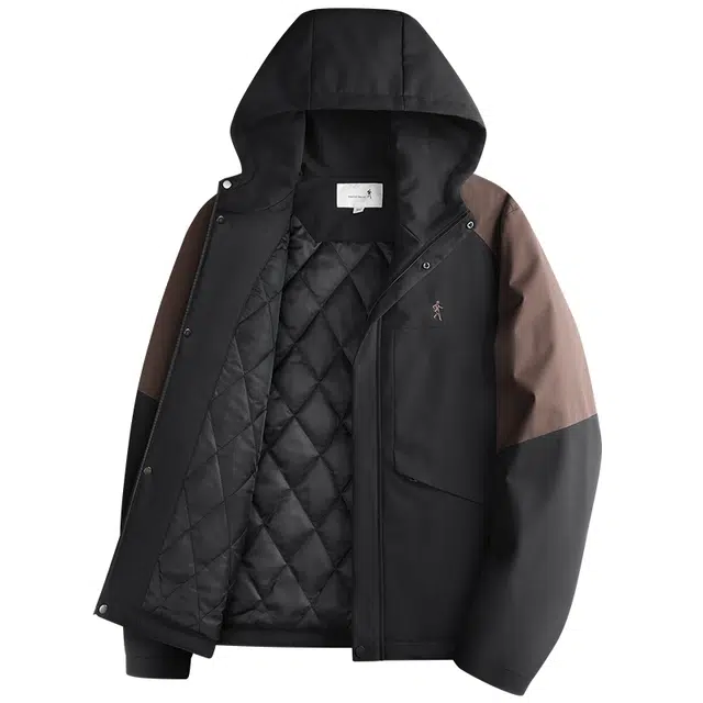 与狼共舞 潮流休闲风撞色设计时尚通勤风加厚保暖防风外套户外出行挺括有型工装夹棉连帽夹克 男款