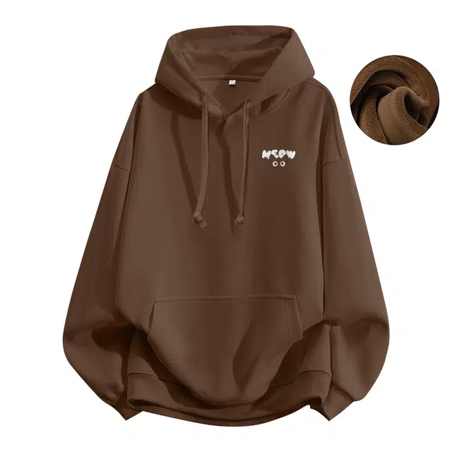棉致 猫咪简约设计感无性别主义美式加绒加厚百搭通勤休闲宽松柔软舒适套头连帽卫衣 男女同款