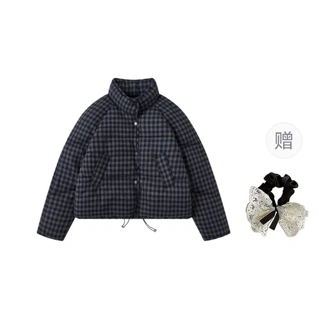 涂诗菲 韩版复古时尚慵懒风小众高级感宽松百搭简约舒适潮流格子外套棉服 女款