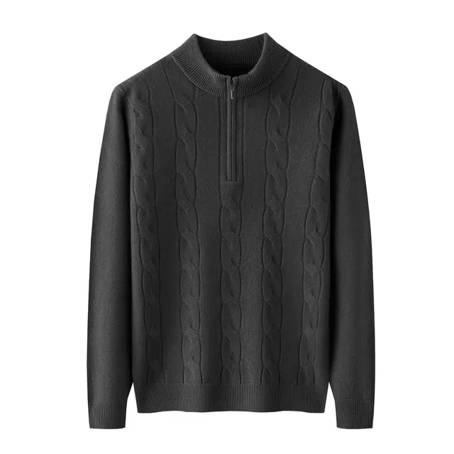 比利斯山羊 冬季加厚款高领提花纯色羊毛衫 男款
