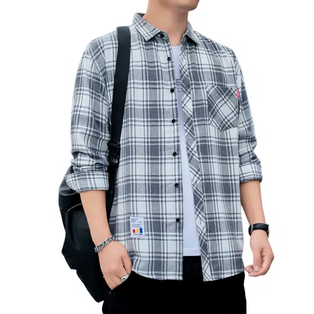 赛瀚 复古学院风格子衬衫长袖男款时尚垂感休闲衬衣外套秋季厚款百搭舒适亲肤男装宽松上衣显瘦高街通勤外穿男士衣服 男女同款