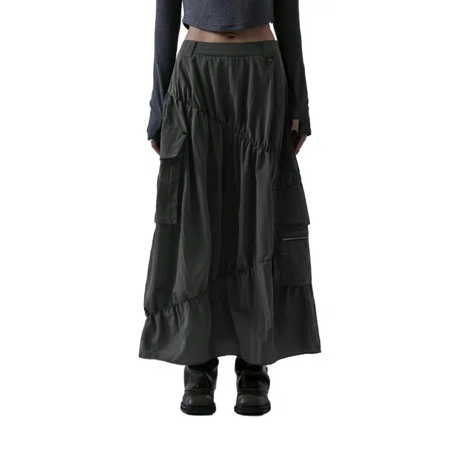 TREEMINGBIRD Nylon Cargo Shirring Set-up Skirt