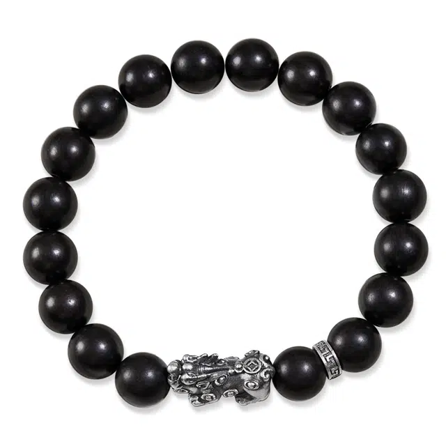 谧月珠宝 诸事顺利招财貔貅吞金兽复古国潮新中式文玩念珠盘玩转运小众设计经典百搭高级感转运好运 黑檀 木作手串 男女同款情侣款