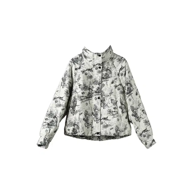 敲模女孩 文艺风复古水墨画提花时尚百搭立领舒适保暖棉服 女款