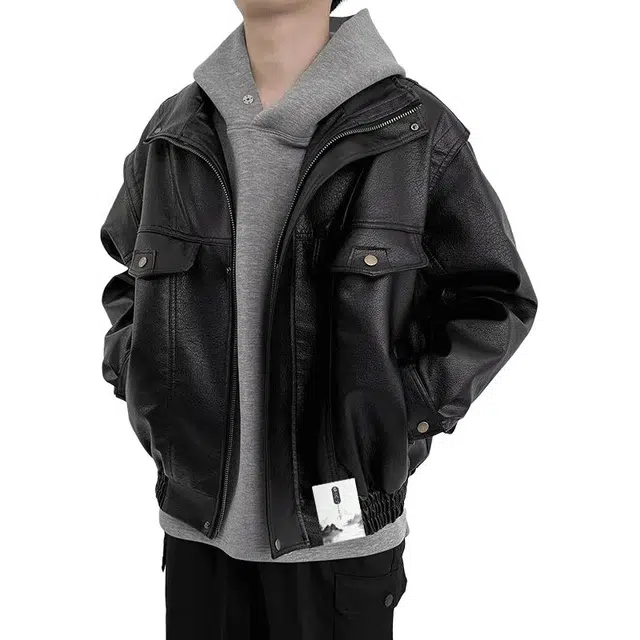 【小众设计英伦风美拉德皮衣】布客行 痞帅酷飒不羁狂野硬朗摇滚机车叛逆基础简约工装防风防水款翻领秋冬百搭休闲外套  夹克 男女同款