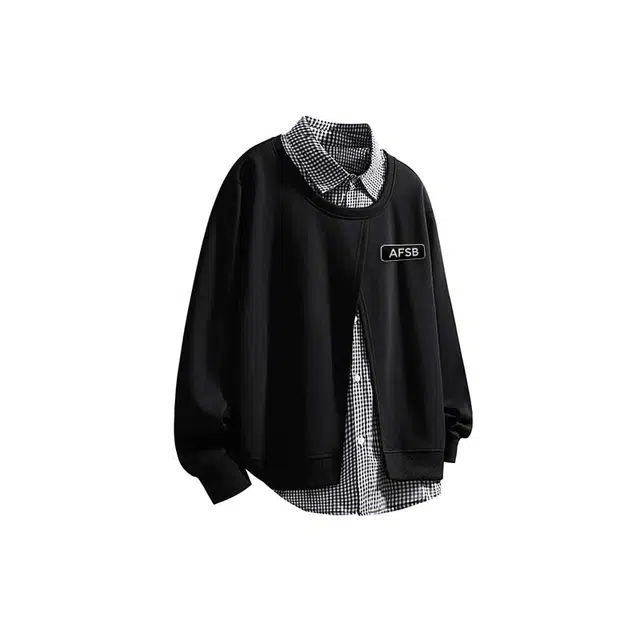 艾梵斯贝 美式复古潮流假两件拼接小众设计款层次感无性别日常通勤百搭宽松休闲时尚高级感潮酷个性街头文艺风情侣款卫衣 男女同款