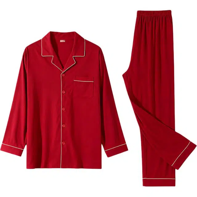 潞优野 简约舒适纯棉长袖秋季本命年结婚喜庆高级感家居服春秋款睡衣套装 男款