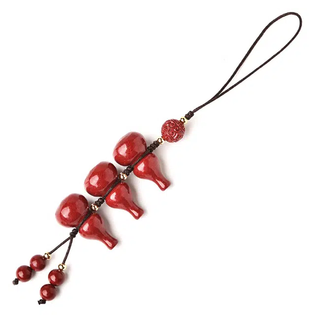 灵菲 福气满满 葫芦手机链福禄寿 平安转运 汽车挂件 再造辰砂朱砂 玉石吊坠 男女同款情侣款