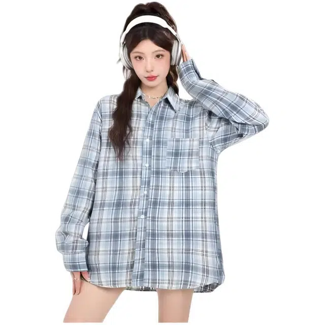 木木兔 潮流时尚  秋季外套  大码情侣装 格子长袖春秋潮牌痞帅高级感休闲衬衣服衬衫  男女同款