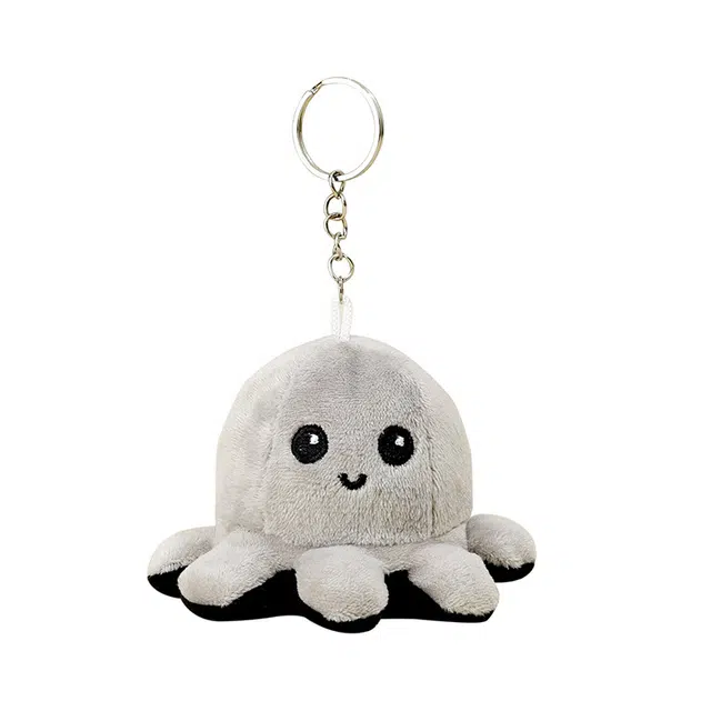 清脆小溪 创意可爱翻转章鱼娃娃公仔超萌黑灰色双面变脸开心生气小玩偶包包挂饰钥匙扣玩具娃娃 毛绒 挂件 男女同款情侣款