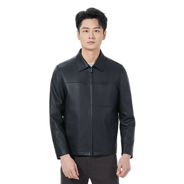 利郎 商务翻领高端品质经典皮衣 男款