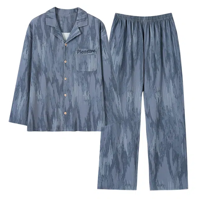 俏霓桐 时尚潮流复古翻领纯棉亲肤简约休闲长袖长裤家居服可外穿睡衣套装 男款