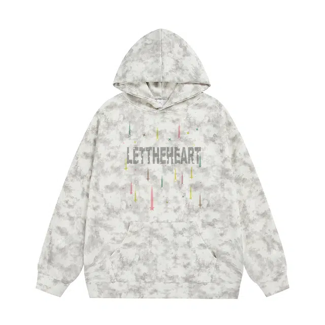 诗丹帝国 美式复古高街潮牌趣味学生党字母印花设计感重磅休闲运动硬挺外套舒适秋冬季百搭宽松脏脏扎染长袖套头连帽情侣卫衣 男女同款